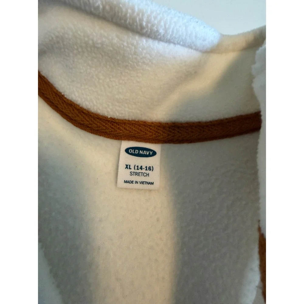 Old Navy Kids XL 14-16 Fleece Quarter Zip Pullover White Navy Brown Stripe